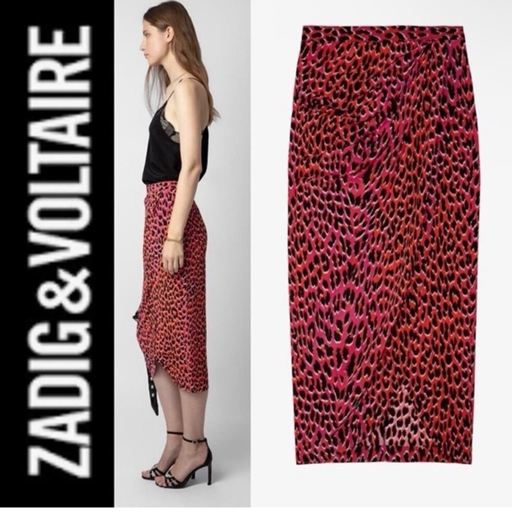 Zadig & Voltaire Jamelia Leopard Print Silk Skirt Asymmetrical Draped
Glams